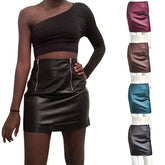 Shrimp Skin Summer New Short Skirt A- Line Imitation Leather Skirt Skirt Zipper Women's Skirt Hip Skirt One-Step Skirt